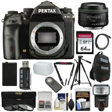 Pentax K-1 Mark II Full Frame Wi-Fi Digital SLR Camera Body with 35mm Lens + 64GB Card + Battery + Flash + Backpack + Tripod + Kit