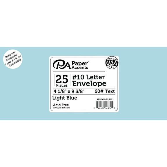 PA Paper Accents Envelope #10 Letter, Light Blue, 9.25" x 4",  25pc