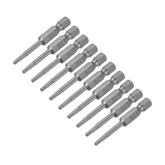 50mm Long 1/4" Hex Shank T10 Torx Security Star Screwdriver Bits S2 High Alloy Steel 10pcs