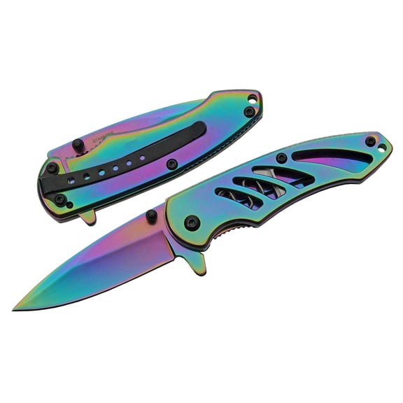 Rite Edge 3.5 Inch Rainbow Titanium Folding Knife Liner Lock Stainless Steel Blade Pocket Knife With Clip Compact EDC Utility Knife