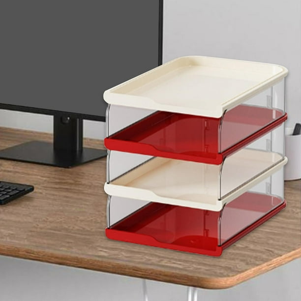 Organizador de archivos de escritorio para escritorio, organizador de diario, bandeja de papel multiusos, carta Red White 4 Tier