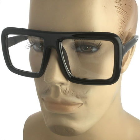 Mens Bold Frame Large Thick Retro Nerd Bold Big Oversized Square Clear Lens Glasses, Black