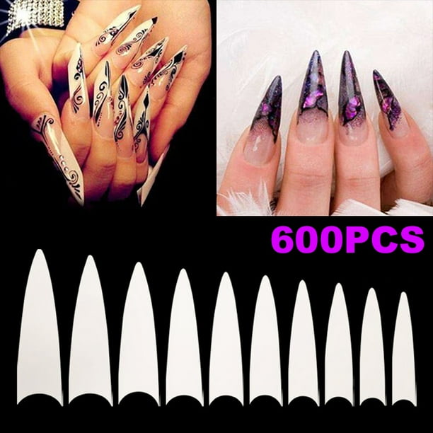 600 Pack Extra Long Clear Stiletto False Nail Tips Coffin Nails Acrylic Gel Salon Half Cover Tips Natural 10 Sizes Walmart Com Walmart Com