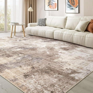 Washable Rug 8x10 Area Rugs for Living Room: Modern Abstract Neutral Soft Rug for Bedroom Dining Room Under Kitchen Table Home Office Decor - Brown