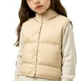 thumbnail image 2 of Cropped Vests for Girl Winter Warm Fashion Sleeveless Puffer Jacket Casual Button Quilted Outerwear New Girls Vests Tops Plus Size Khaki 5-6 Years, 2 of 5