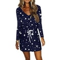 thumbnail image 1 of Gvmfive Womens Long Sleeve V-Neck Waist Drawstring Printed Casual Dress, 1 of 3