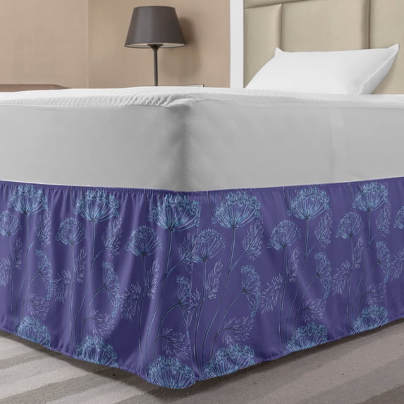 Floral Bed Skirt, Flowers Image of Botany Sprigs Fennel Illustration, Elastic Bedskirt Dust Ruffle Wrap Around for Bedding Decor, 4 Sizes, Blue Violet Sky Blue, by Ambesonne