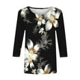 thumbnail image 4 of SOOMLON Womens 3/4 Length Sleeve Tops Petite Tunic Cotton Tops Dressy Casual Crewneck Shirts Cute Floral Graphic T Shirts 2025 Trendy Spring Summer Ladies Tops Loose Fit Outfits Pullover Black XL, 4 of 5