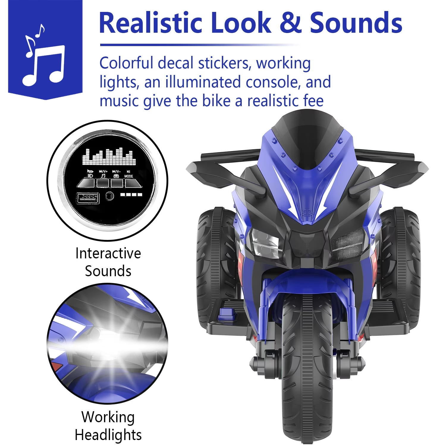 Zogymoz 12V Electric Motorcycle for Kids, Powered Ride on Motorcycle with LED Lights, Bluetooth Music