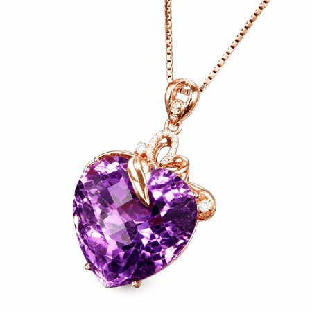 AURENIX Amethyst Necklace,Natural Amethyst Anniversary Gifts for Women,Heart-Shaped Design Purple Birthday Gifts for Women,Purple