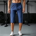 thumbnail image 4 of Sewkxo Men's Capri Pants 3/4 Joggers Gym/Workout/Hiking Below Knee Long Shorts Lightweight Quick Dry Shorts with Zipper Pockets,Blue L, 4 of 5