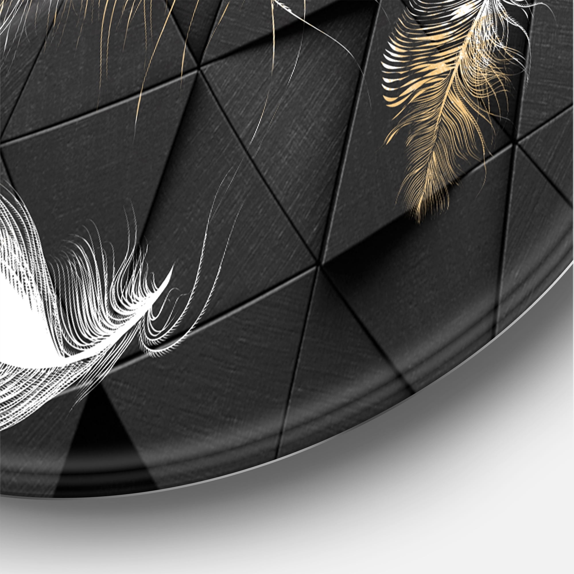 Designart 'Gold and White Feathers On Triangular' Modern Circle Metal Wall Art 36x36 - Disc of 36