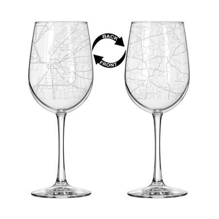 16 oz Tall Stemmed Wine Glass for Red or White Wine Wrap Around City Map Memphis, TN Tennessee
