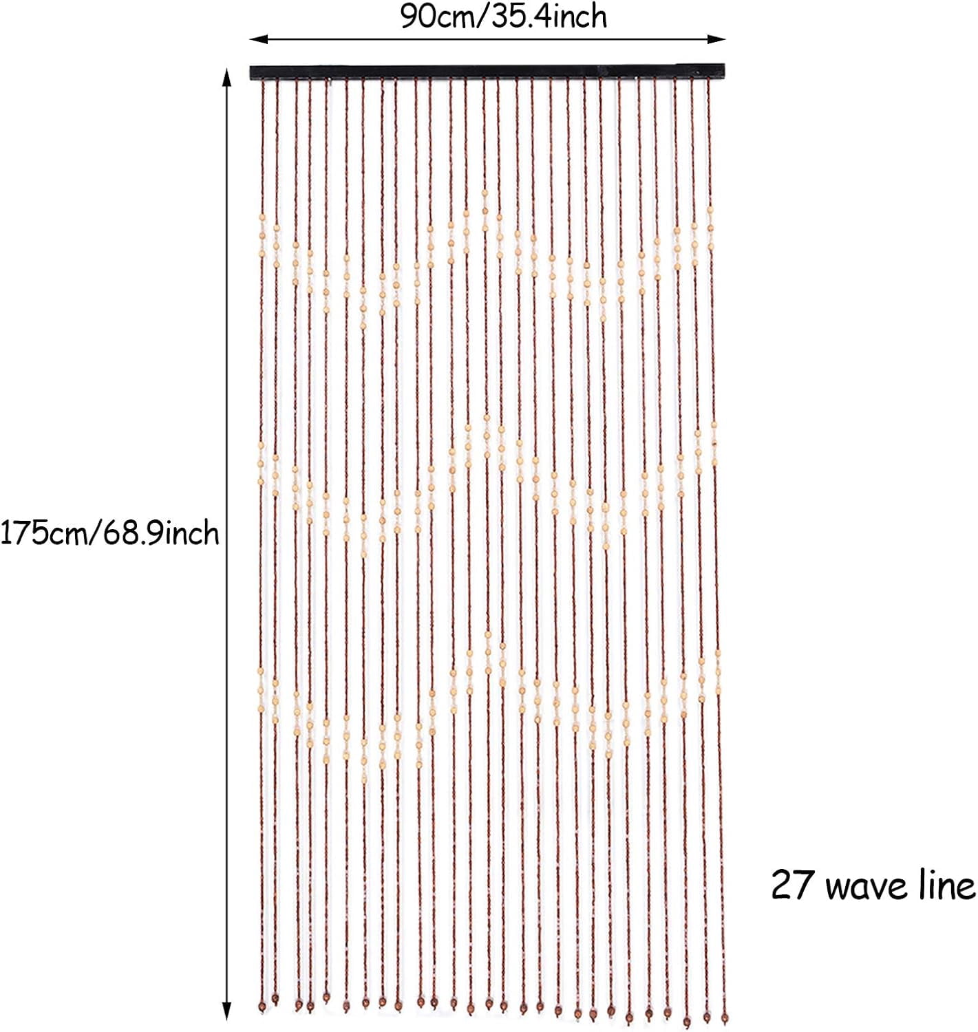 35x68 Inch Brown Beaded Curtain, 27 Lines Door Curtain Wooden Bead Curtain Brown Retro Bead Divider Curtain Decorative Curtains for Decoration Room Kitchen