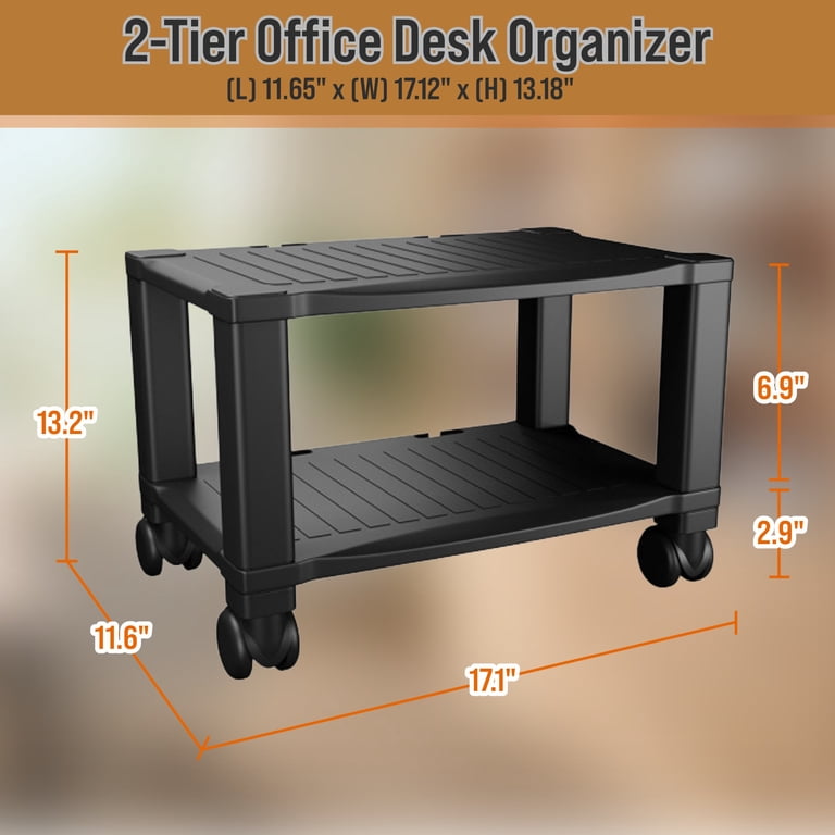 Home-Complete 2-Tier Office Desk Organizer Rolling Cart, Black photo 3