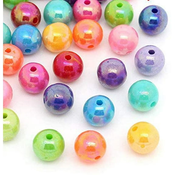600 Round AB Multicolor Acrylic Beads 8mm Diameter with 2.5mm Hole