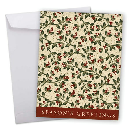 J6694CSGB Jumbo Seasons Greetings Card: 'Holiday Leaflike Seasons Greetings' Featuring Graphically Designed Holly Leaf Background with Season's Greeting Sentiment Greeting Card with Envelope by The (Best Corporate Christmas Card Designs)