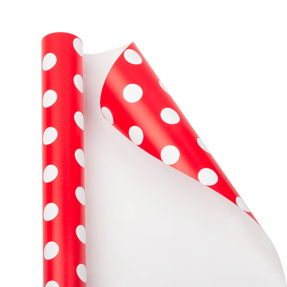 JAM Wrapping Paper, Christmas, Red with White Polka Dots, 25 Sq ft, 1/Pack