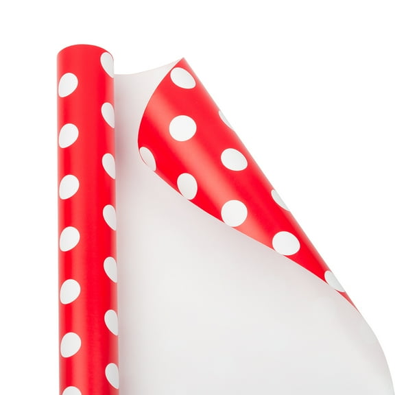JAM Paper Wrapping Paper, Christmas, Red with White Polka Dots, 25 Sq ft, 1/Pack