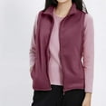 thumbnail image 2 of IROINNID Women's Sleeveless Zip Up Jacket Turndown Lapel Short Cover-up Stand Collar Pure Color Pocket Plush Warm Vest, Wine, 2 of 5