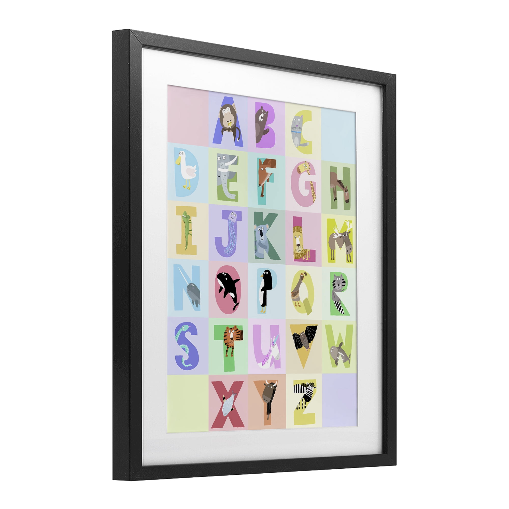 Stupell Industries Animal Alphabet in Pastels Black Framed Print Under Glass, design by Carla Daly