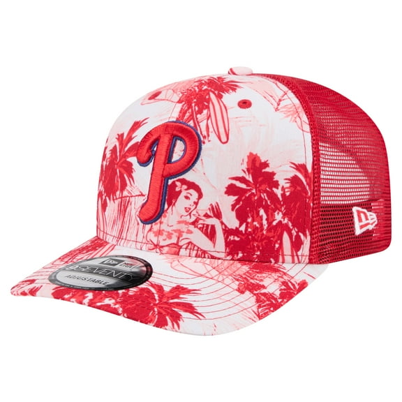 Men's New Era Red Philadelphia Phillies Hula Trucker 9SEVENTY Adjustable Hat