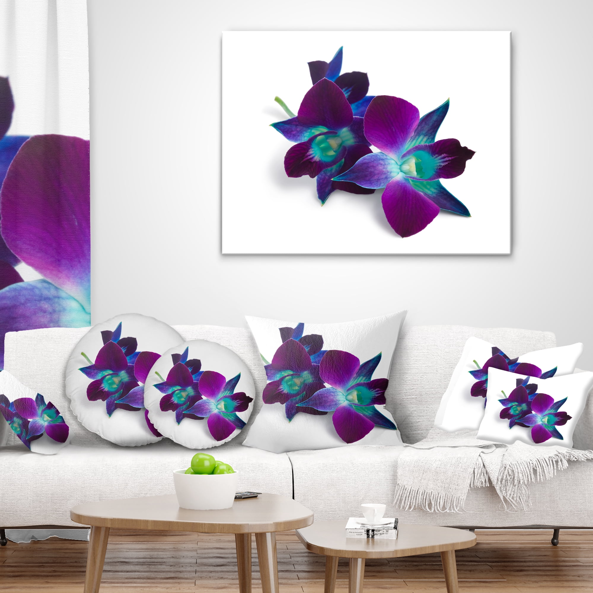 Designart Deep Purple Orchid Flowers on White - Flowers Throw Pillowwork - 16x16