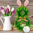 thumbnail image 3 of AURIGATE Easter Bunny Shaped Wreath, 17.8 Inch Artificial Boxwood Bunny Wreath with Pink/White Flower Accent, Farmhouse Easter Decor for Home, Porch, Wall and Party, 3 of 9