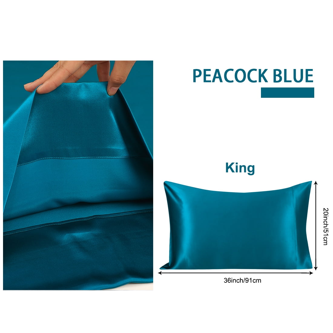 PiccoCasa Silk Pillowcases + Silk Eye Cover With Gift Box King Peacock Blue