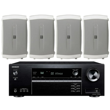 Onkyo 7.2 Channel Wireless Bluetooth 4K 3D A/V Surround Sound Receiver + Yamaha High-Performance Surround Sound 2-Way Indoor/Outdoor Weatherproof Speaker System (Set Of 4)
