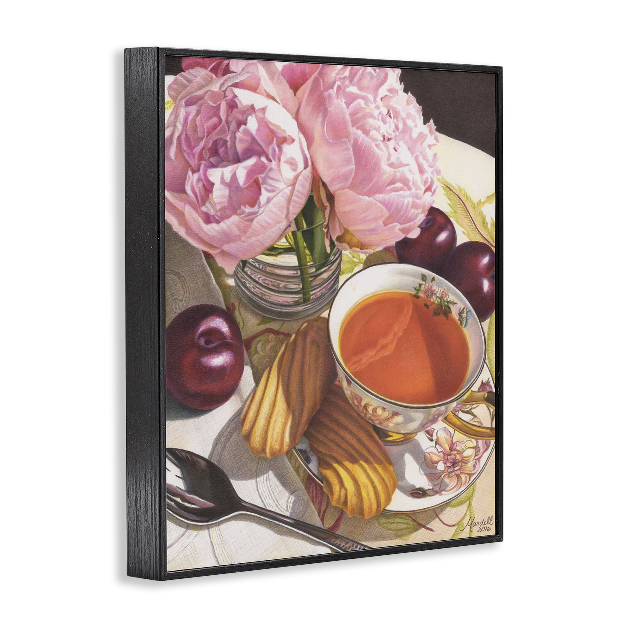 Stupell Industries Tea with Peonies & Plums Food & Beverage Painting Black Framed Art Print Wall Art, 24 x 30