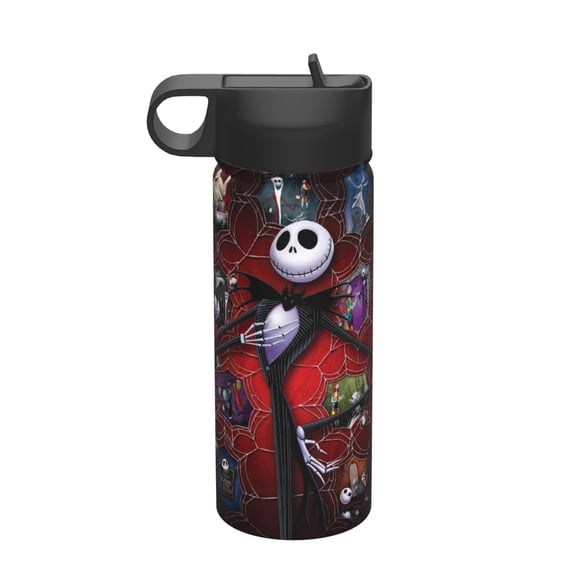 Bottle The Nightmare Before Christmas Insulated Stainless Steel Wide Mouth Water Bottle With Straw, 18oz Portable Leak Proof Drinking Bottle For Sports School And Travel