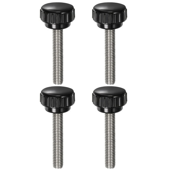 Uxcell 4 Pieces Knurled Clamping Knobs M8 x 45mm 304 Stainless Steel Threaded Stud 25mm Round Head Thumb Screws Black