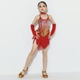 thumbnail image 4 of Moxiu Sequin Performance Outfit for Girls 3-12 Years - Crop Sequin Top Metallic Shorts with Tassel Arm Sleeves Recital Costumes Red,11 Years, 4 of 6