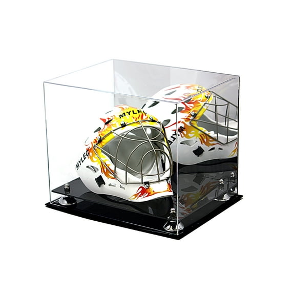 Deluxe Acrylic Catchers Helmet Display Case with Silver Risers and Mirror (A002-SR)
