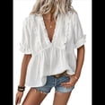thumbnail image 2 of Blusa Holgada de Verano para Mujer, de Corta, Estilo Babydoll, con Cuello en V y Volantes de Lunares S, 2 of 7