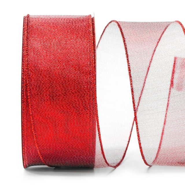 Cinta decorativa ALTIER de 6,35 cm x 36,6 m, con cable metálico, color rojo