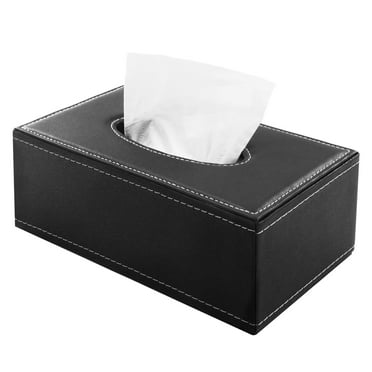 Pansylife Tissue Box Cover, PU Leather Tissue Box Holder for Bathroom, Tissue Box Dispenser for Facial Tissue, Black