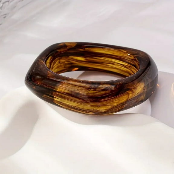Namzi Square Acrylic Resin Bangle Bracelet Wide Geometric Irregular Wristbands Women,Brown