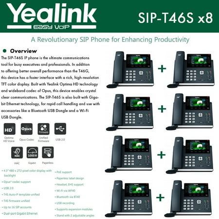 Yealink IPPhone SIP-T46S 8-Pack Optima HD USB Dongle PoE 16 VoIP