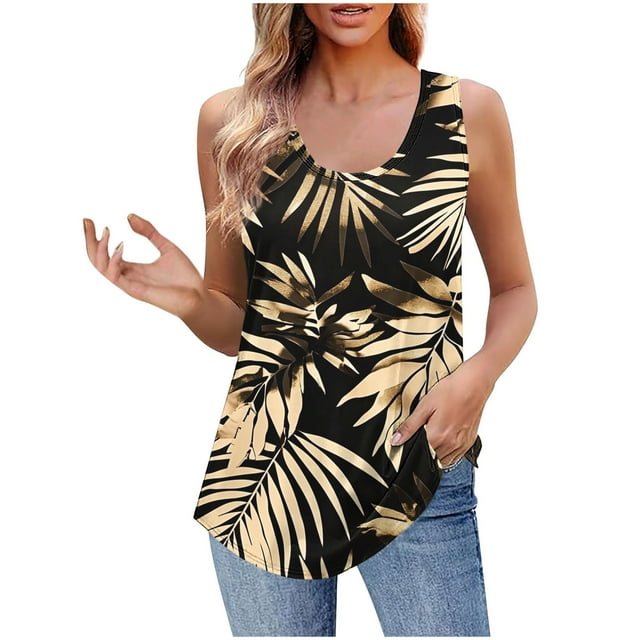 Clearance Staron Womens Tank Top Loose Fit Flowy Trendy Sleeveless Shirts Summer Round Neck Tank Tops