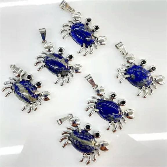 HOOUN 12pcs Natural Lapis Lazuli Stone Crab Pendants Chakra Reiki Healing Amulet
