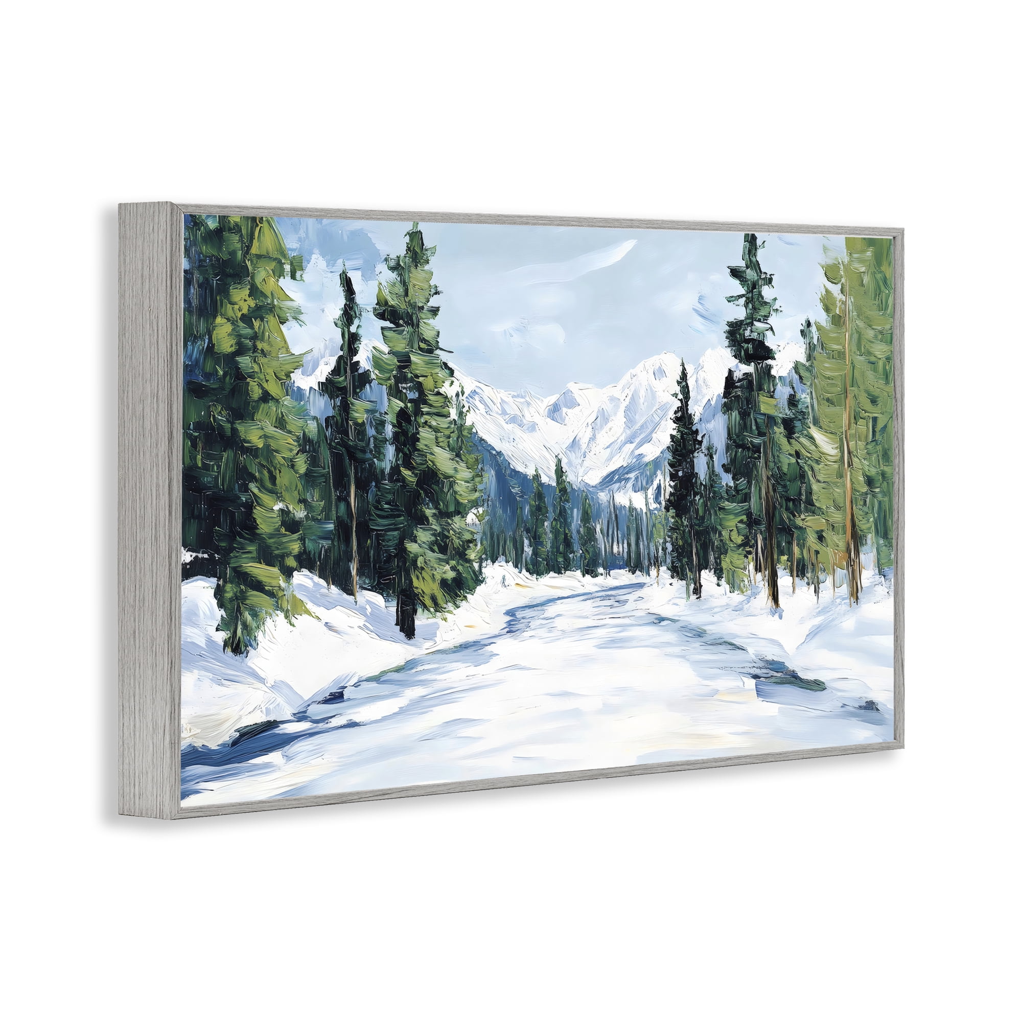Snowy Tall Tree Pass Gray Framed Giclee Art, design by Petal Prints Design