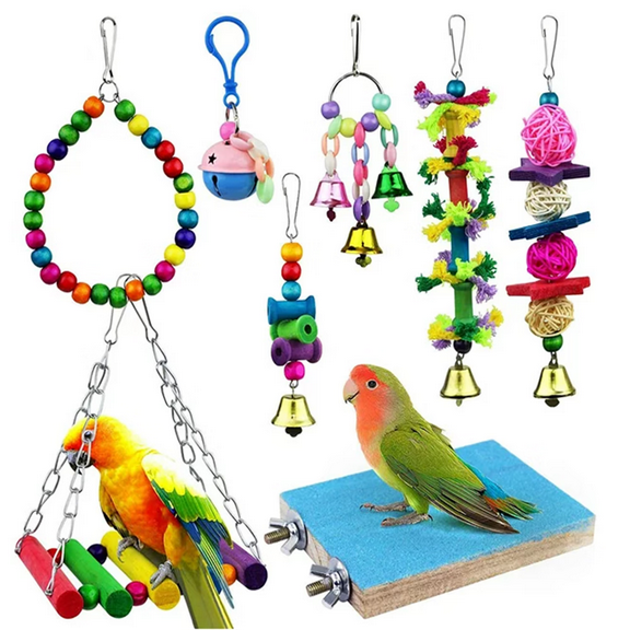Bird Parakeet Toys,Swing Hanging Standing Chewing Toy Hammock Climbing Ladder Bird Cage Colorful Toys Suitable for Budgerigar, Parakeet, Conure, Cockatiel, Mynah, Love Birds, Finches
