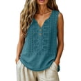 thumbnail image 2 of Yourumao Linen Tank Tops for Women Summer Beach Henley Shirts Embroidered Loose Casual Tanks Bohemian Solid Vintage Tshirts for Lounge Vacation, 2 of 9