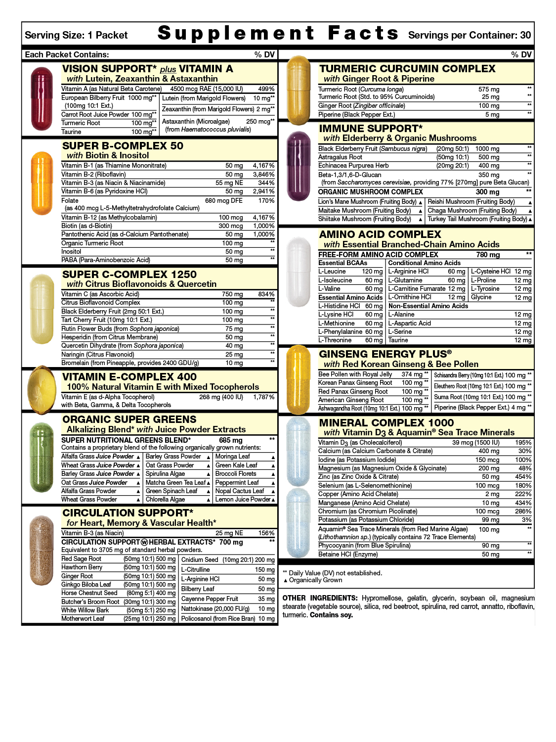 Ultra Start - Complete Daily Vitamin Pack - Anti-Aging, Anti-Stress, Energy, Immune Booster (30 Packets)