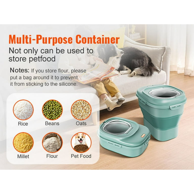 BENTISM Collapsible Dog Food Storage Container 25 lbs Pet Food Storage with Attachable Casters Airtight Lid Kitchen Rice Cereal Flour Bin Pet food Containers Walmart
