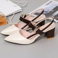 thumbnail image 4 of Anuirheih Womens Heels Sandals, Pointed Closed Toe Thick Mid Heel Casual Sandals Ankle Buckle Strap Women Dress Shoes for Women Outdoor(Beige), 4 of 5