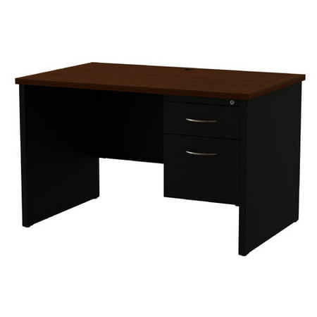 - Modular Desk Series 30D x 48W Right Hand Single Pedestal Desk Arch Pull Handles, Black/Walnut