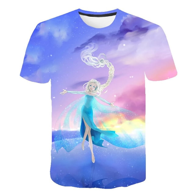 Nueva ropa de Elsa Frozen para niños, camisetas de Disney, camisetas de dibujos animados para niños, camisetas de moda Kawaii de Anime, trajes para niños y niñas, camiseta 5T Gao Jinjia LED